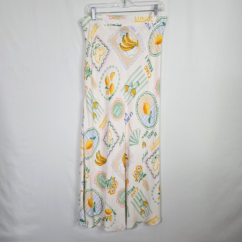 NWOT PAPER HEART ANTHROPOLOGIE Linen Maxi Skirt size XL LA DOLCE VITA Print Cute - Picture 7 of 8